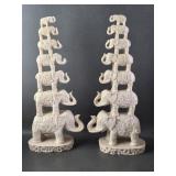 Pair Of Vtg. White Stacked Elephants Statuettes