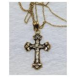 10K GOLD CROSS PENDANT & CHAIN NECKLACE 18" CHAIN