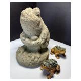 Vintage Concrete Frog & 2 Ceramic Toads, Frog Has