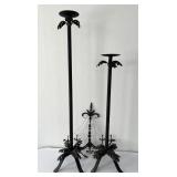2 Black Metal Floor Candleholders & Faux Wall
