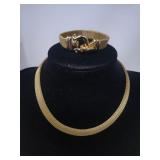 Gold Tone Choker Necklace & Bracelet