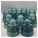 10 ANTIQUE BLUE GLASS INSOLATORS