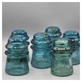 6 BLUE GLASS ANTIQUE INSOLATORS