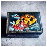 Russian Lacquered Trinket Box Signed/ Hand