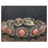 Sterling Silver & Faux Pink Coral Bracelet
