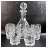 4 Russian Cut Crystal Glasses w/ Decanter