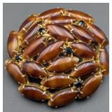 Vintage Unsigned Hobe ?  Gold Tone Brown Marble