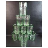 11 Vtg Anchor Hocking Green 8 Panel Flat Tumbler