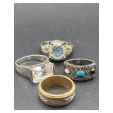 18KT. GOLD PLATE RING W/ THREE 925 SILVER RINGS