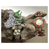 Jennie B Enamel Watch & Enamel Brooch Pins