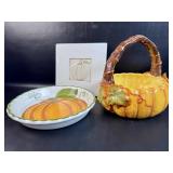 Pumpkin Style Ceramic Basket/ Pue Plate/ Ceramic