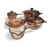 9 Pcs Vtg Vision Ware Corning Pyrex Amber / Brown