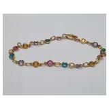 Small Gold Toned Bracelet Multicolored Stones
