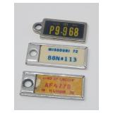 3 Vtg DAV Tag Keychain License Plate 1956, 70, 72