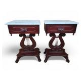 Pair Vtg Wood Empire Style Lyra Side Tables With
