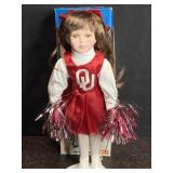 OKLAHOMA SOONER CHEERLEADER PORCELAIN DOLL ON