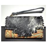 Hair-On Hide Tooled Leather Wristlet Pls See All