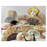 Vintage Folding Hand Fan Lot, Asian +
