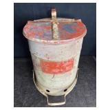 VINTAGE METAL OIL RAG DISPOSAL CAN W/ FOOT PEDAL