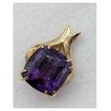 14K YELLOW GOLD 20CT AMETHYST BROOCH PENDANT