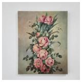 Signed Carlsson Rose Painting on Panel