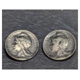 Two Louis Rault Style Silver Buttons