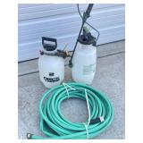 2 PUMP- UP SPRAYERS W/ 50 FT. WATER HOSE