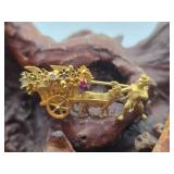 18K Gold, Diamond, Ruby & Sapphire Brooch 18g