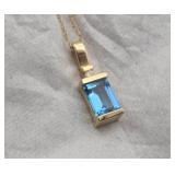 14K Gold & Blue Topaz Necklace w/ Diamond 2g