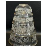 4 Vintage Nesting Mix Bowls, Frosted Grape & Leaf