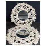 PAIR ROUND MIRRORS IN MACRAMï¿½ FRAMES