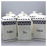 6 ANTIQUE GERMAN BLUE & WHITE CANISTERS