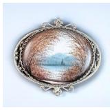 Hand Painted Brooch from Russia Set in Silver
