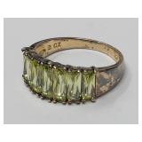 Sterling Silver Ring W Green CZ Stones 925