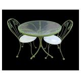 Metal Patio Bistro Set With a Round Glass Top and
