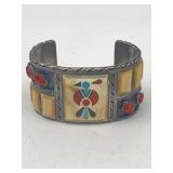 ZUNI SILVER, TURQUOISE, CORAL, ONYX & MOTHER OF