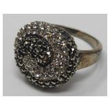 Vtg Art Deco Thailand Marcasite CZ Swirl Ring