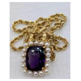 14K YELLOW GOLD 18" ROPE CHAIN WITH 15CT AMETHYST