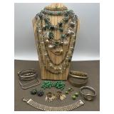 Green, Silver Tone & Gold Tone Costume Jewelry