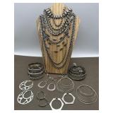 Silver Tone Chains, Bangles & Earrings Costume