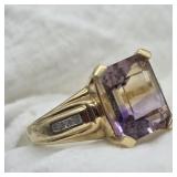10K YELLOW GOLD AMERTRINE STONE RING SZ 6