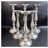 6 Pewter Candle Sticks for Tapers or Pillars
