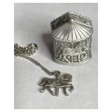 MINIATURE PEWTER CAROUSEL JEWELRY/TRINKET BOX W/