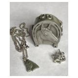 MINIATURE PEWTER HORSE JEWELRY/TRINKET BOX W/