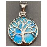 925 SILVER NECKLACE W/ TREE OVER FAUX TURQUOISE