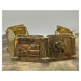 Rhodes Greece Gold Tone Panel Souvenir Bracelet