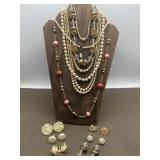 Faux Pearls & Gold Tone Clip On & Studs Earrings