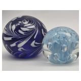 Blue Cobalt Feather Art Glass Paperweight +