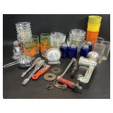 Vintage Kitchenwares Juice Glasses, Food Grinder,