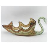 HAND-BLOWN ART GLASS SWAN CENTERPIECE BOWL SOONER